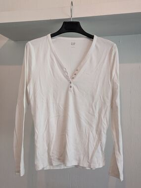 GAP White Long Sleeve Henley Top